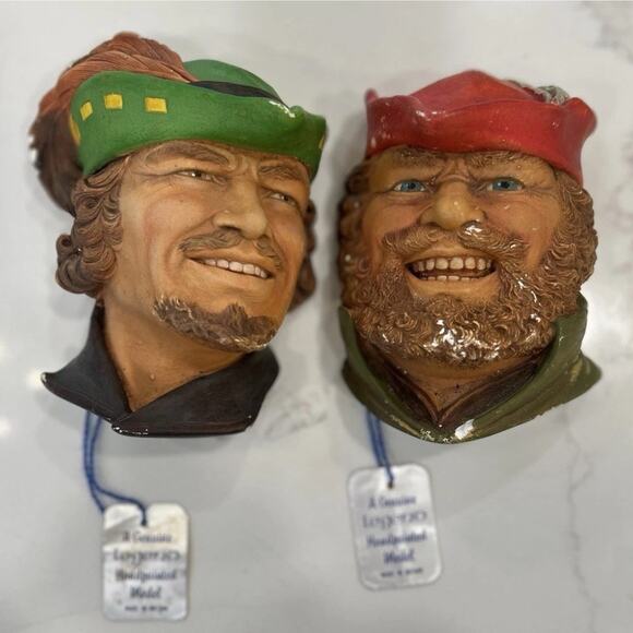 Little John‎ & Robinhood Heads Bosson Legend Models Chalkware England Wall Hang - Picture 2 of 13